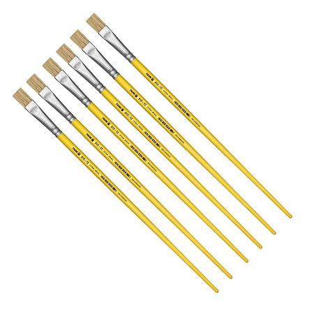 Kit 6 Pincel Chato Longo Cerda Natural 815-12 Nº12 Tigre
