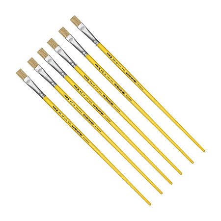 Kit 6 Pincel Chato Longo Cerda Natural 815-10 Nº10 Tigre