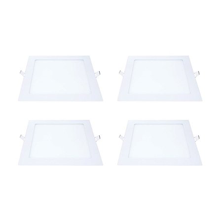 Kit 4 Painel LED Embutir Quadrado Luz Quente 3000K 12W 17cm