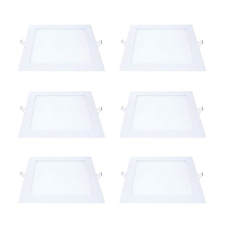 Kit 6 Painel LED Embutir Quadrado Luz Fria 6500K 18W 22cm