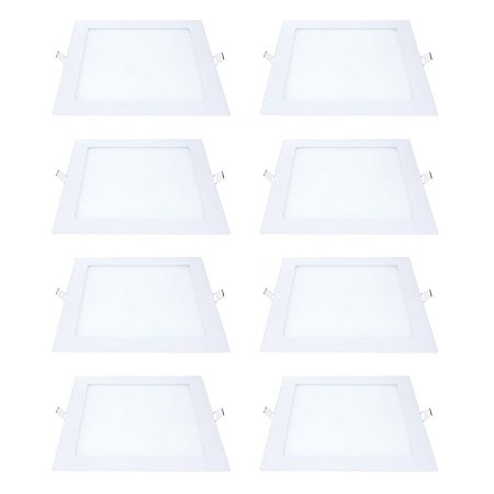 Kit 8 Painel LED Embutir Quadrado Luz Quente 3000K 18W 22cm