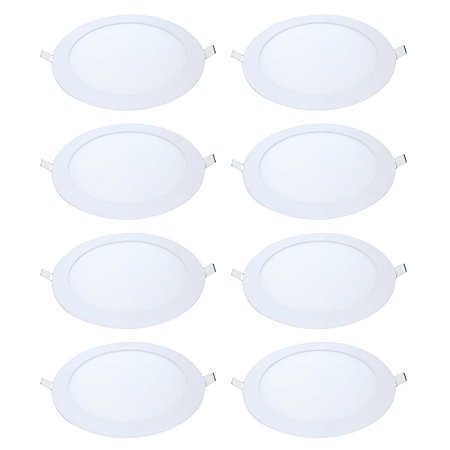 Kit 8 Painel LED Embutir Redondo Luz Quente 3000K 18W 22cm