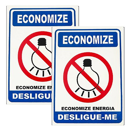 Kit 2 Placa Aviso Economize Energia Desligue 20cmx15cm PVC
