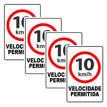 Kit 4 Placa Aviso Velocidade Máxima 10km/h 30cmx20cm PVC