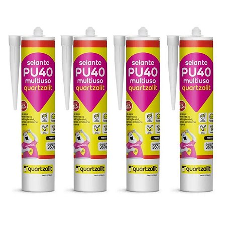 Kit 4 Adesivo Selante PU40 Multiuso Preto 360g Quartzolit