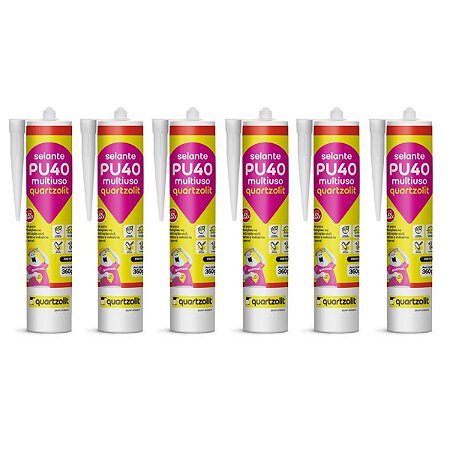 Kit 6 Adesivo Selante PU40 Multiuso Preto 360g Quartzolit