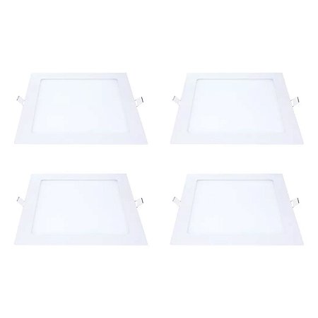 Kit 4 Painel LED Embutir Quadrado Luz Branca 6500K 24W 29cm