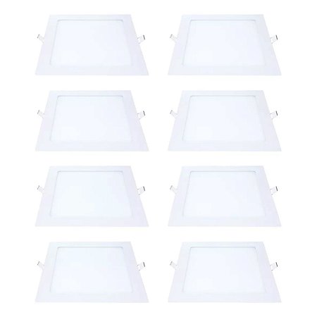 Kit 8 Painel LED Embutir Quadrado Luz Branca 6500K 24W 29cm
