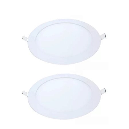 Kit 2 Painel LED Embutir Redondo Luz Branca 6500K 18W 22cm