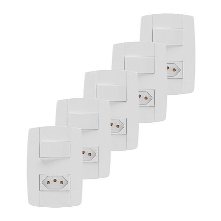 Kit 5 Conjunto Interruptor Simples + Tomada 10A 4x2 Branca