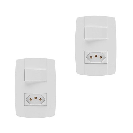 Kit 2 Conjunto Interruptor Simples + Tomada 10A 4x2 Branca