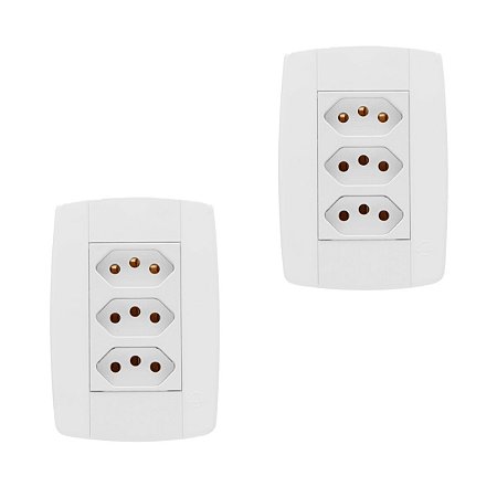 Kit 2 Conjunto 3 Tomadas Branca Monobloco 2P+T 10A 250V 4x2