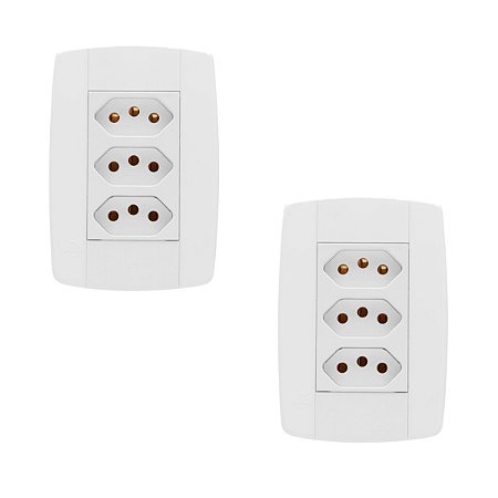 Kit 2 Conjunto 3 Tomadas Branca Monobloco 2P+T 20A 250V 4x2