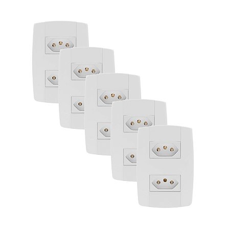 Kit 5 Conjunto 2 Tomadas Branca Monobloco 2P+T 20A 250V 4x2