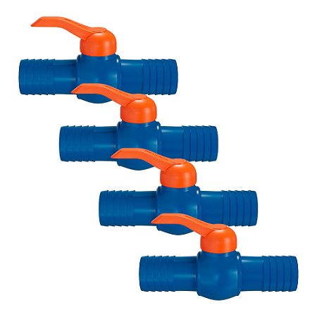 Kit 4 Registro Esfera C/ União Dentada Alavanca 1/2" PVC