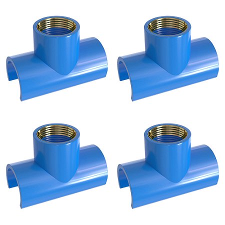 Kit 4 Tapa Furo Tee PVC/Latão Rosca 25mm x 3/4" Azul Estrela
