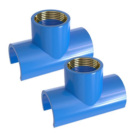Kit 2 Tapa Furo Tee PVC/Latão Rosca 25mm x 3/4" Azul Estrela