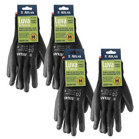 Kit 4 Luva Proteção Antiderrapante em PU Tamanho M AT1304