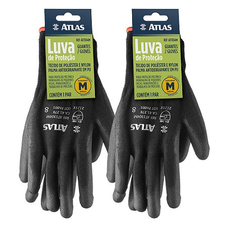 Kit 2 Luva Proteção Antiderrapante em PU Tamanho M AT1304
