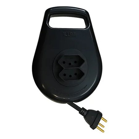 Extensão Elétrica De Enrolar Bivolt 2 Tomadas 3m Preta Ilumi