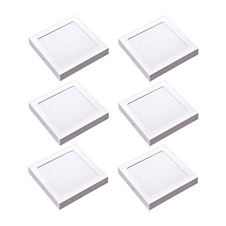 Kit 6 Painel LED Sobrepor Quad Luz Branca 6500K 18W 22cm