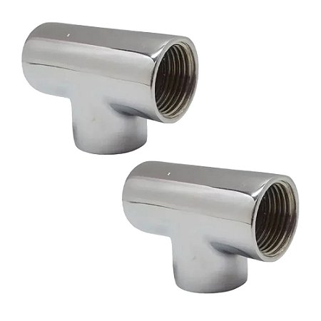 Kit 2 Adaptador Tee T Metal Cromado Rosca Fêmea 1/2''x1/2''
