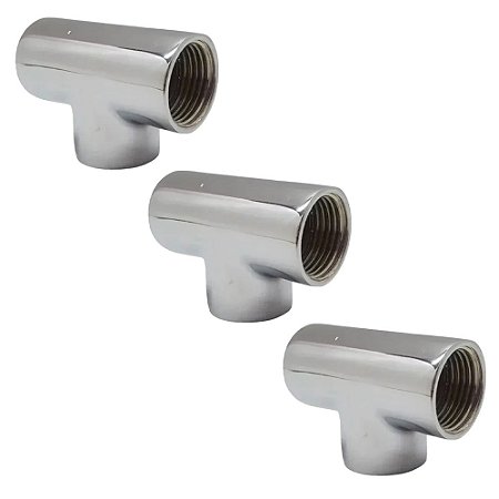 Kit 3 Adaptador Tee T Metal Cromado Rosca Fêmea 1/2''x1/2''