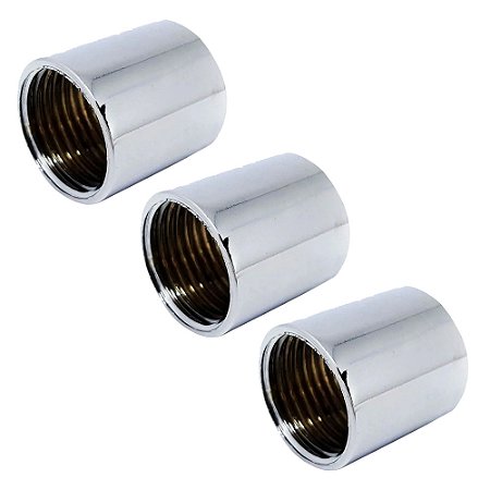 Kit 3 Conexão Luva Metal Cromada Rosca Fêmea 1/2'' x 1/2''