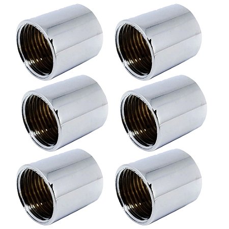 Kit 6 Conexão Luva Metal Cromada Rosca Fêmea 1/2'' x 1/2''
