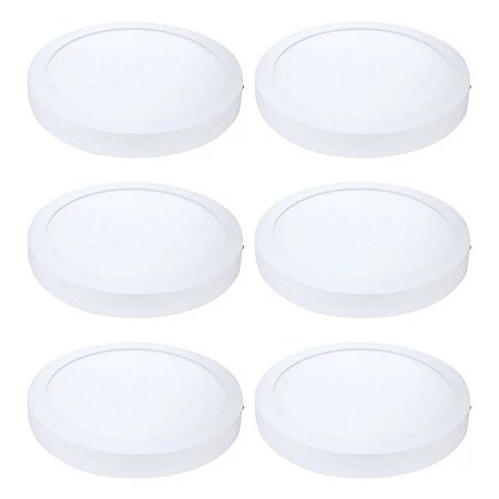 Kit 6 Painel LED Sobrepor Red Luz Branca 6500K 18W 22cm