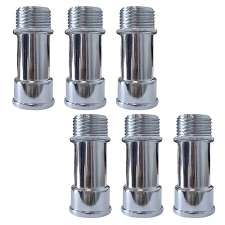 Kit 6 Extensão P/ Torneira Média 1/2'' 58mm Metal Cromado