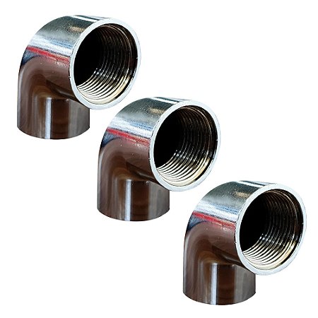 Kit 3 Joelho Cotovelo Curva 90º Metal Cromado Fêmea 1/2''
