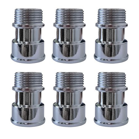 Kit 6 Extensão P/ Torneira Curta 1/2'' 40mm Metal Cromado