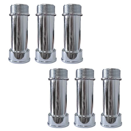 Kit 6 Extensão P/ Torneira Longa 1/2'' 76mm Metal Cromado