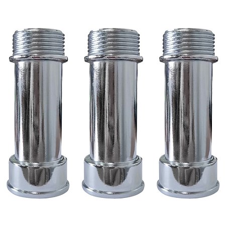 Kit 3 Extensão P/ Torneira Longa 1/2'' 76mm Metal Cromado