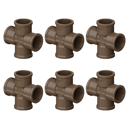 Kit 6 Cruzeta Soldável PVC Marrom 1.1/2'' 50mm Tigre