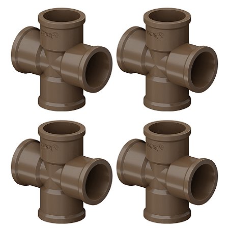 Kit 4 Cruzeta Soldável PVC Marrom 1.1/2'' 50mm Tigre