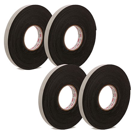 Kit 4 Fita Adesiva De Espuma P Vedação Preta 19mm x 5m Adere
