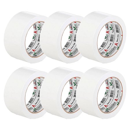 Kit 6 Fita Dupla Face Papel Branca Uso Geral 50mm x30m Adere