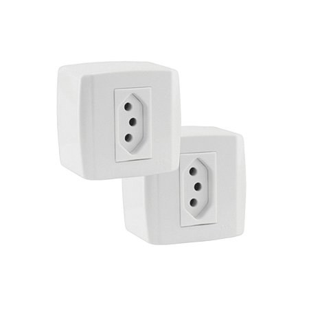 Kit 2 Tomada Sobrepor Externa 10A 2P+T 250V Branco ilumi