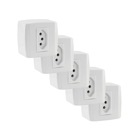 Kit 5 Tomada Sobrepor Externa 10A 2P+T 250V Branco ilumi