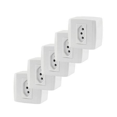 Kit 5 Tomada Sobrepor Externa 20A 2P+T 250V Branco ilumi
