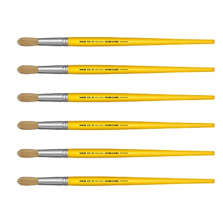 Kit 6 Pincel Redondo Cerda Natural Cabo Longo 816 Nº18 Tigre