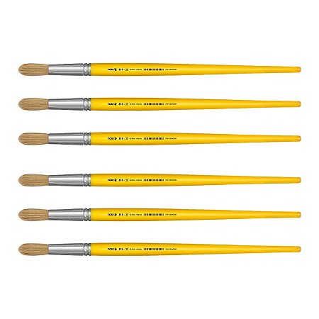 Kit 6 Pincel Redondo Cerda Natural Cabo Longo 816 Nº20 Tigre