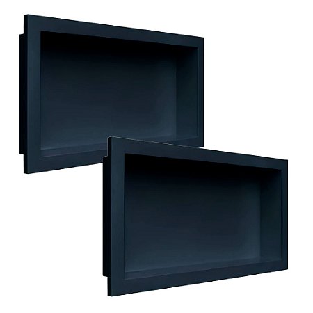 Kit 2 Nicho De Parede Embutir Banheiro 30x60cm Preto Estrela