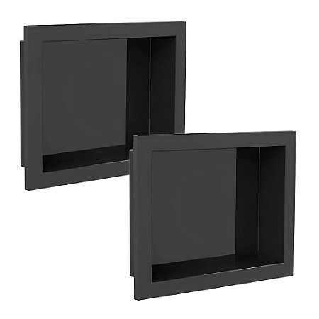 Kit 2 Nicho De Parede Embutir Banheiro 30x40cm Preto Estrela