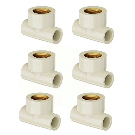 Kit 6 Tê Transição Fêmea 90º Aquatherm 22mm X 3/4'' Tigre