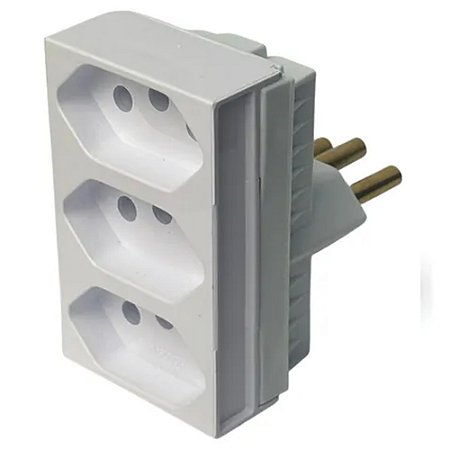 Adaptador Pino T Monobloco 3 Tomadas 2P+T 20A 250V Branco