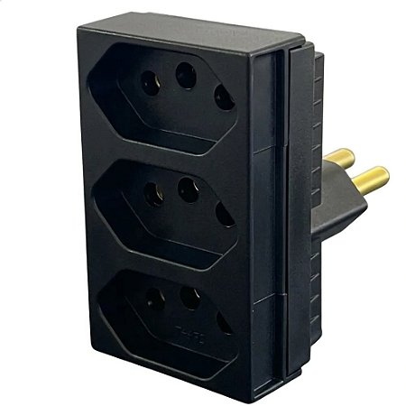 Adaptador Pino T Monobloco 3 Tomadas 2P+T 20A 220V Preto