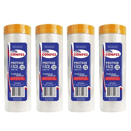 Kit 4 Plástico Filme Proteção Salva Pintura 240cmx10m Compel